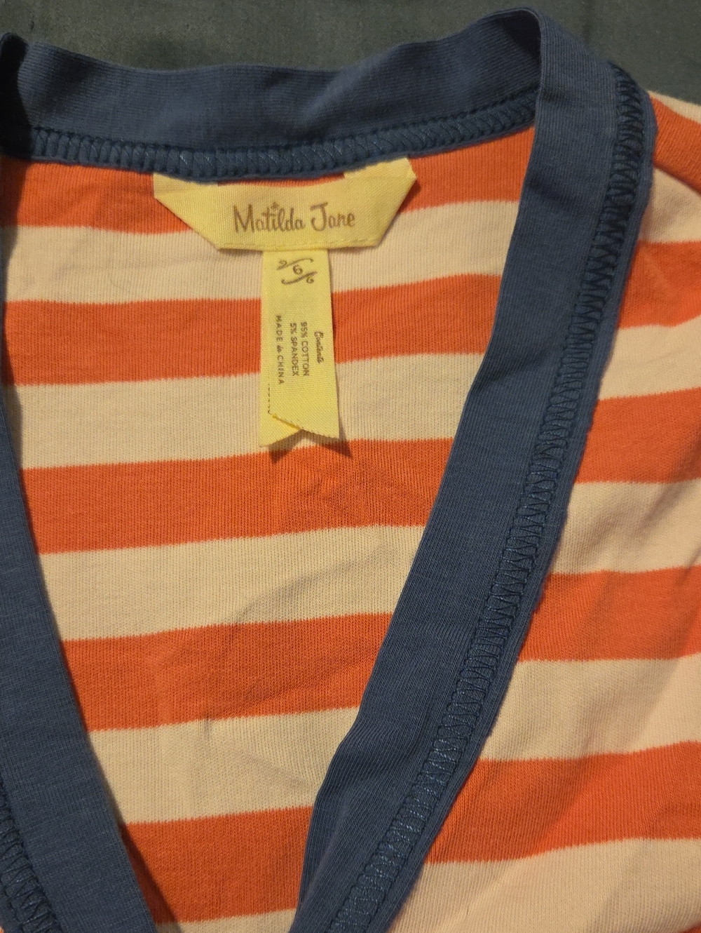 Matilda Jane Girls' Pale Red & Cream Striped Cardigan with Blue Trim - Picture 2 of 4